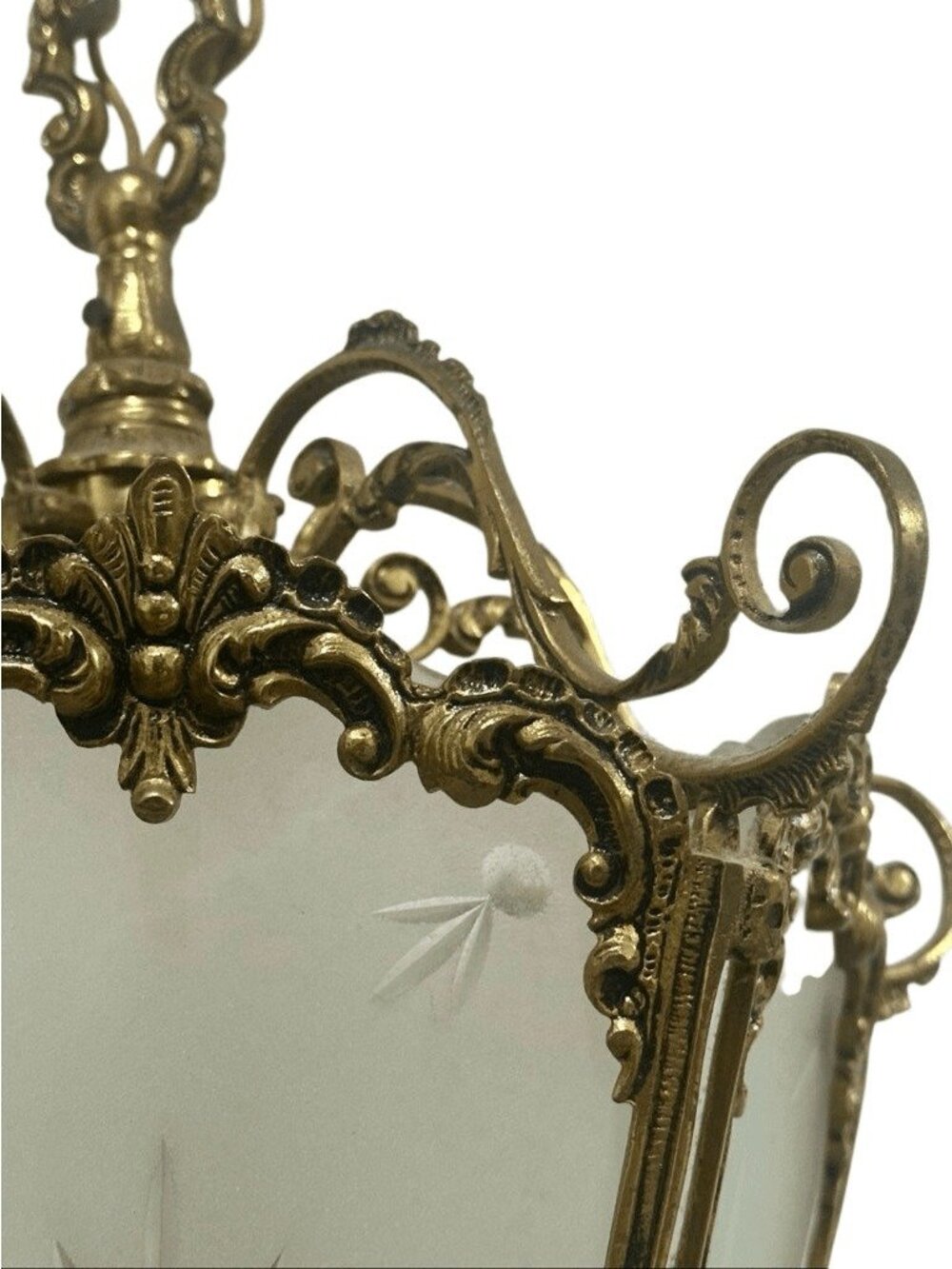 Vintage Spanish Rococo Style Etched Glass Wired Pendant Light - Picture 5 of 12